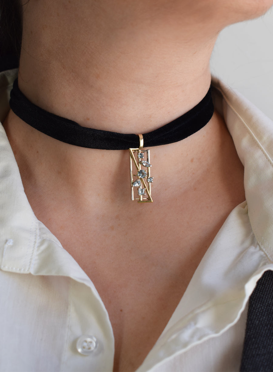 Ciondolo Andromeda Acquamarina con nastro di velluto